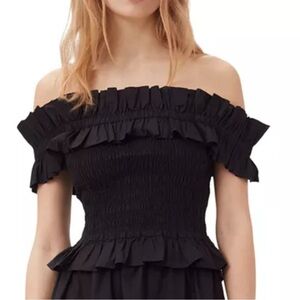 Ganni Black Ruffled Dress